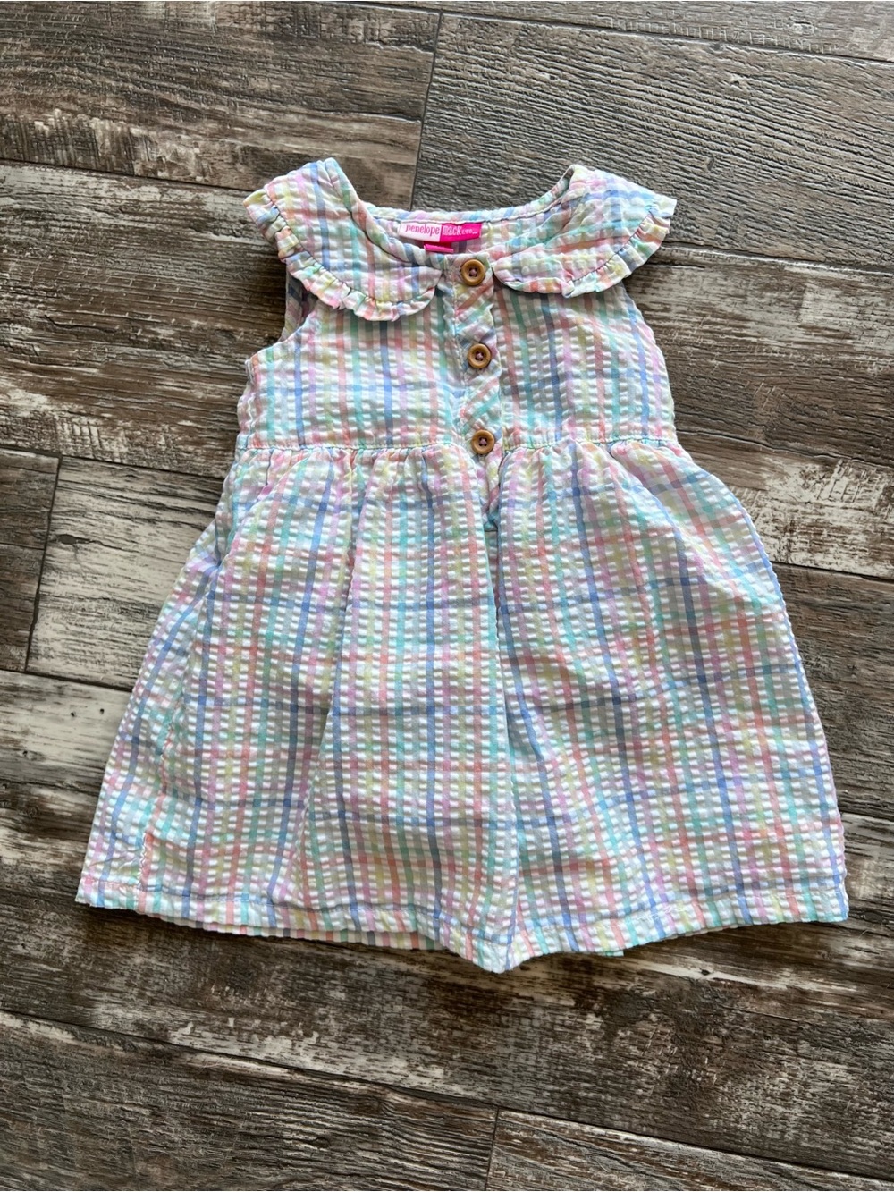 Penelope Mack Pastel Plaid Seersucker Dress Baby Girl 18 Months
